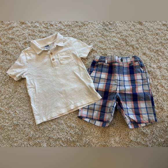 Boys 5T Outfit - Cream Polo and Plaid Shorts Set - Picture 1 of 7